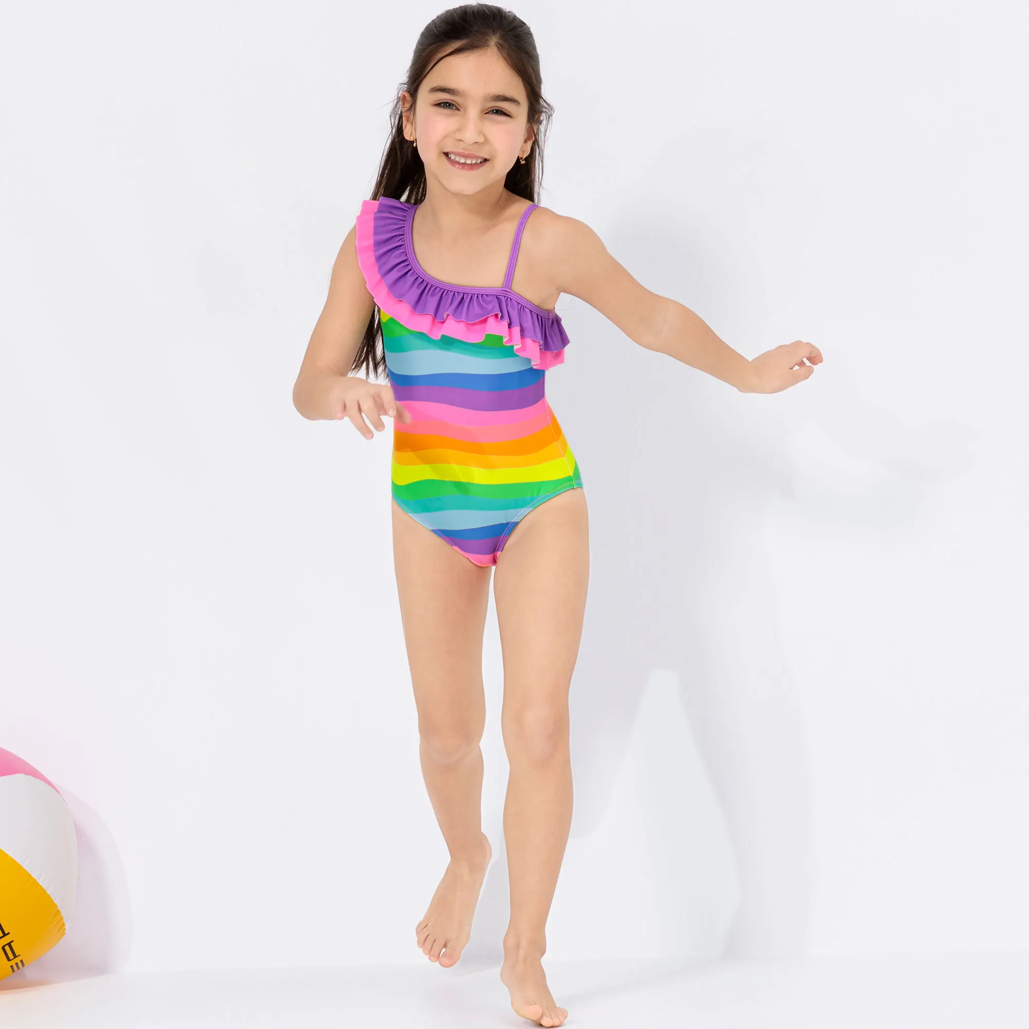 Mädchen-Badeanzug mit Regenbogen-Optik