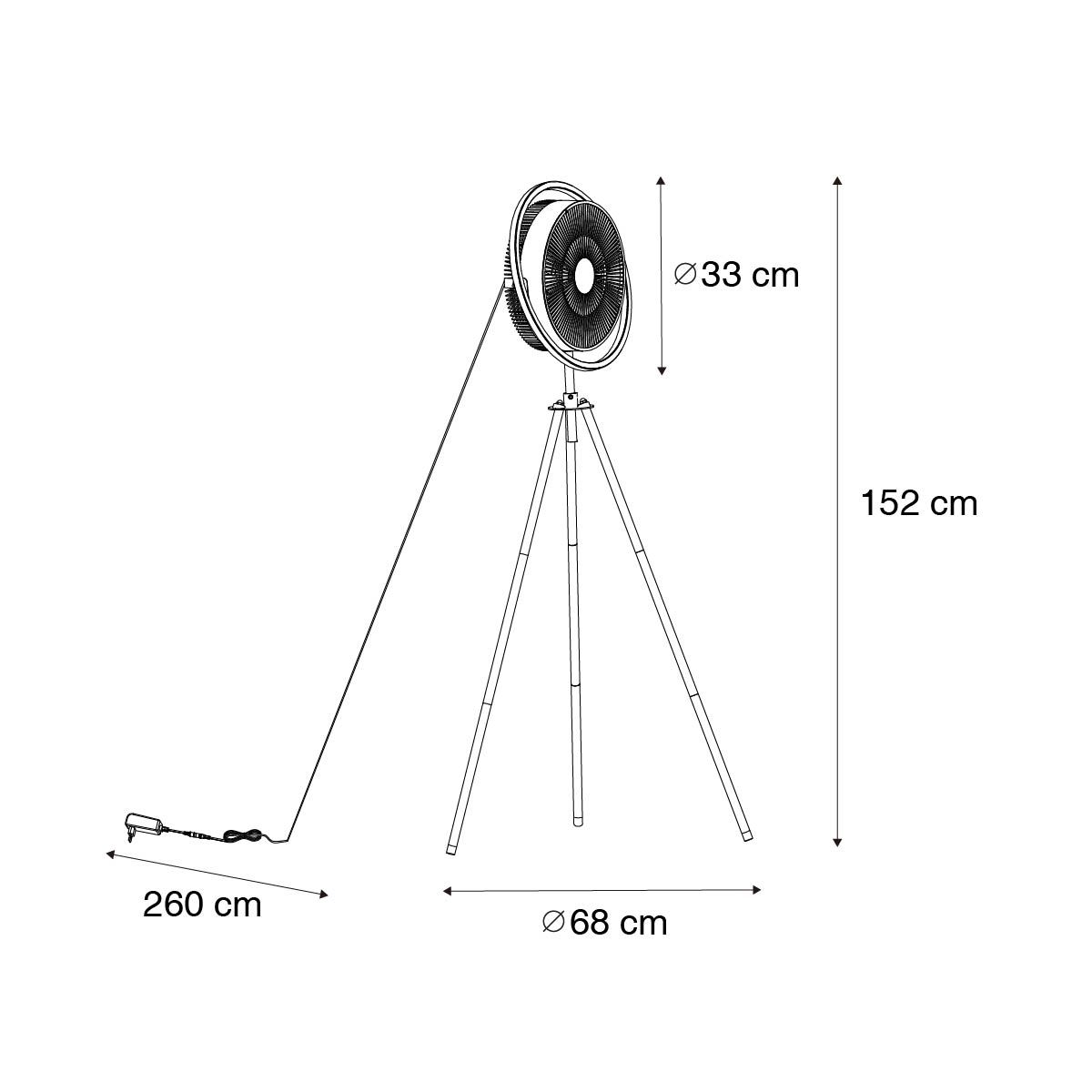 Vloerventilator tripod zwart incl. LED 3-staps dimbaar verstelbaar - Marleen