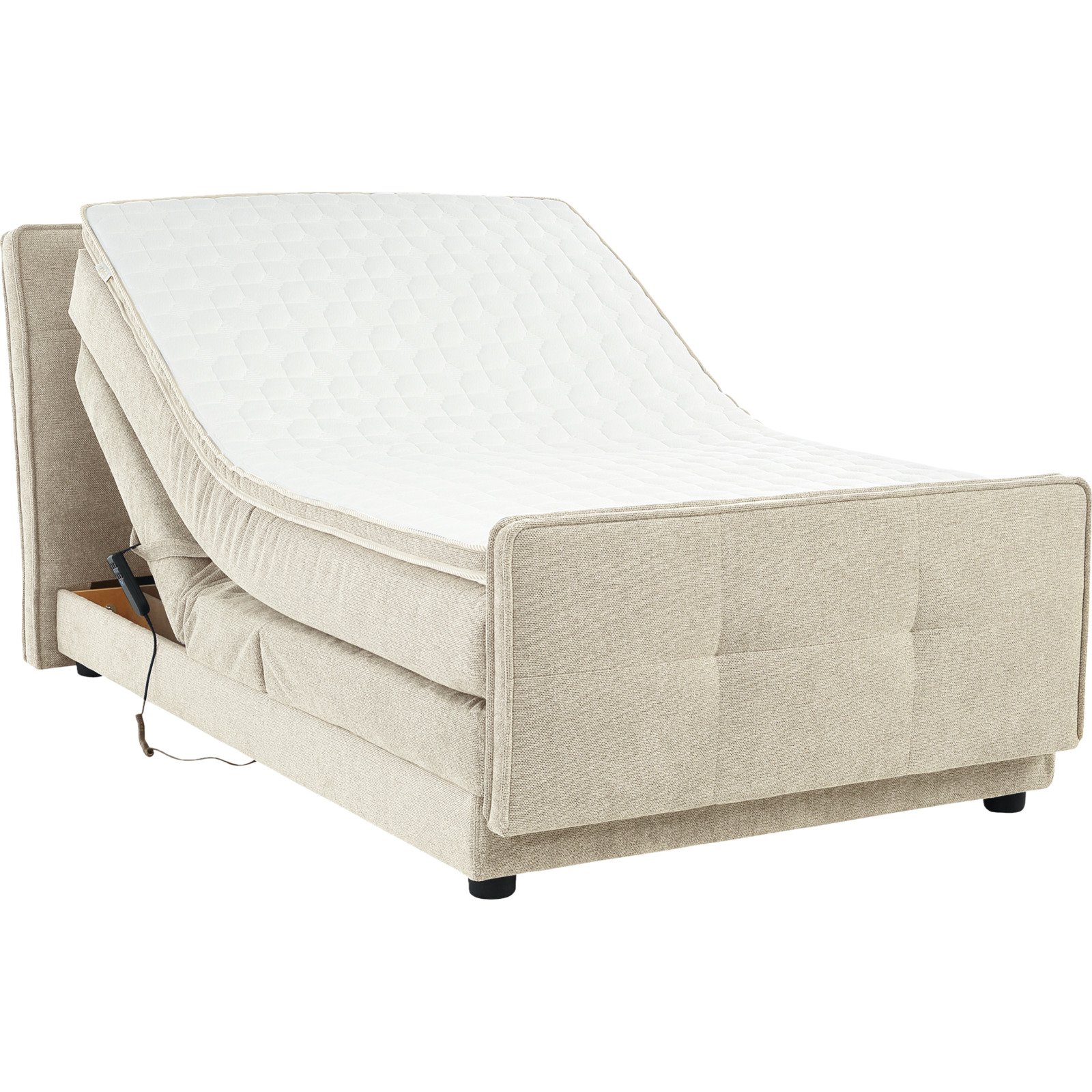 Boxspringbett Paloma Stoff 120 x 200 cm, mit verstellbarer Liegeposition per Fernbedienung braun/beige