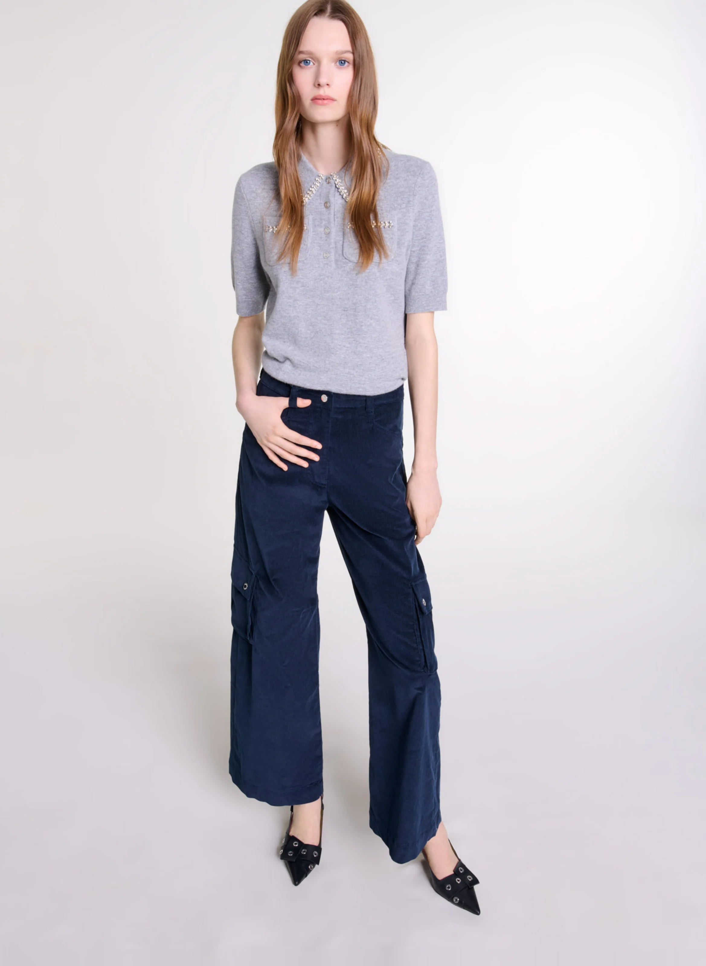 Pantalon treillis en coton mélangé | Bleu