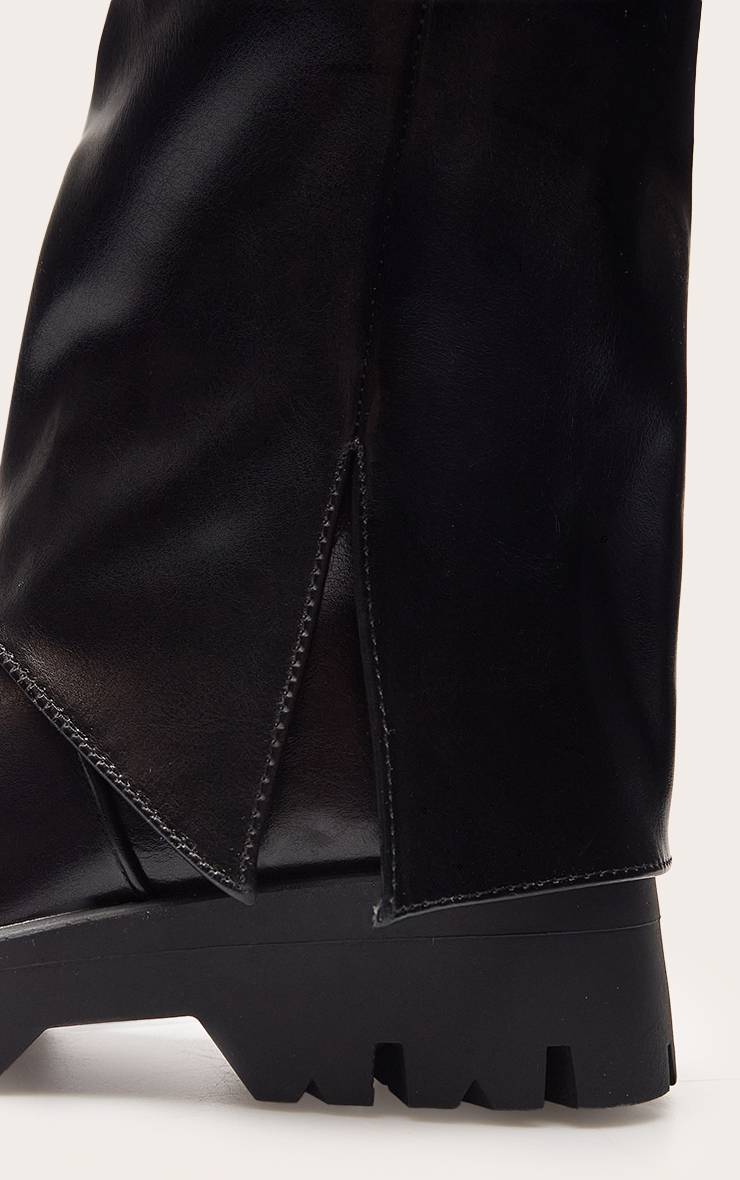 Noir Bottes Hautes À Genoux En Synthétique Avec Semelle Crantée Et Revers