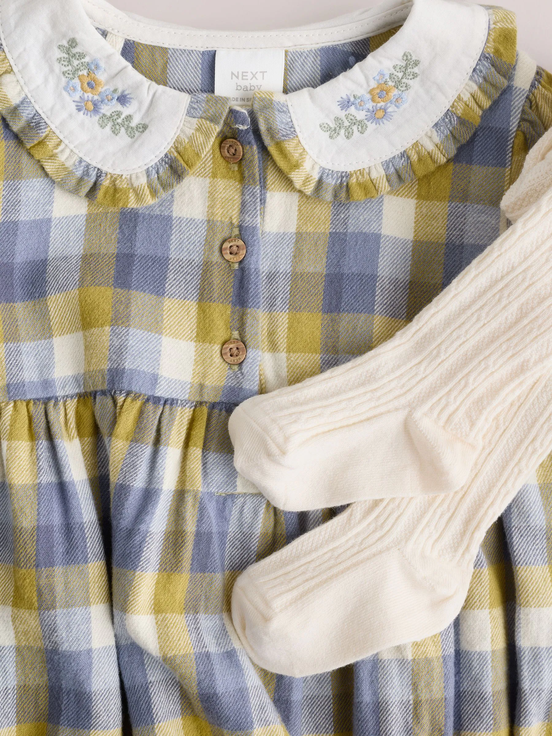 Groen/geel gingham - Babyrompers met bloemenprint Set 2 -delig met maillot (0mnd -3jr)