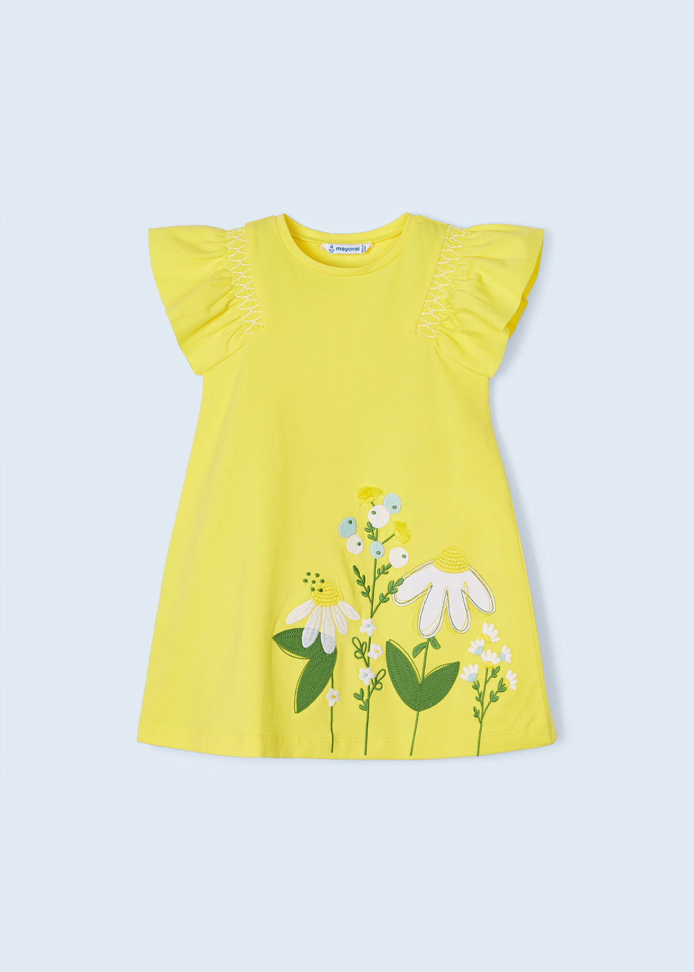 Vestido de algodão com apliques e bordados para meninas