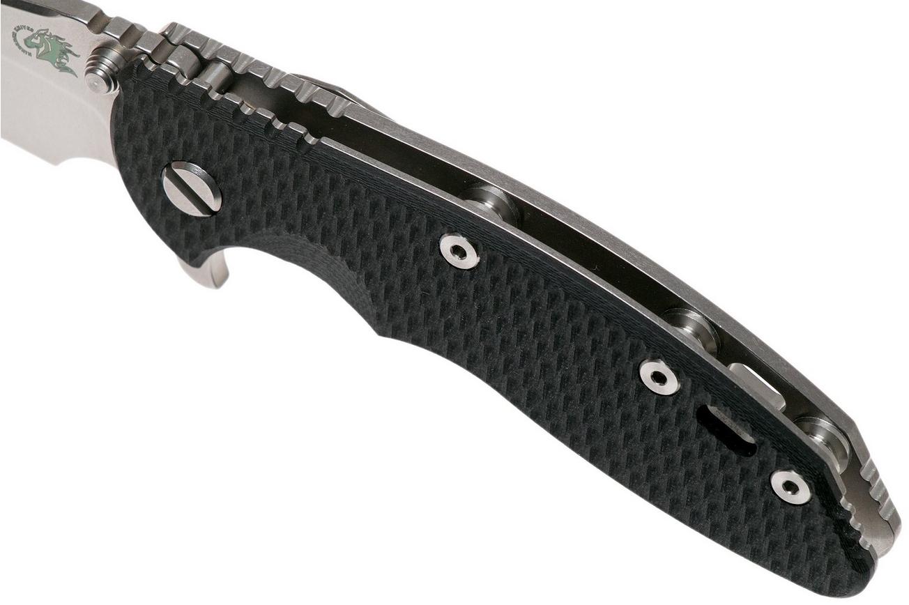 Rick Hinderer XM18 3.5” Recurve, CPM 20CV, Stonewash, Black G10, zakmes
