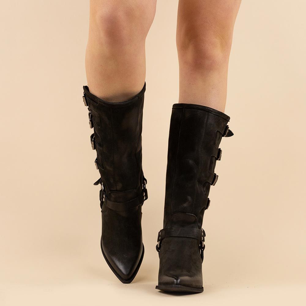 Hoge laarzen Invict zwart nubuck met siergesp