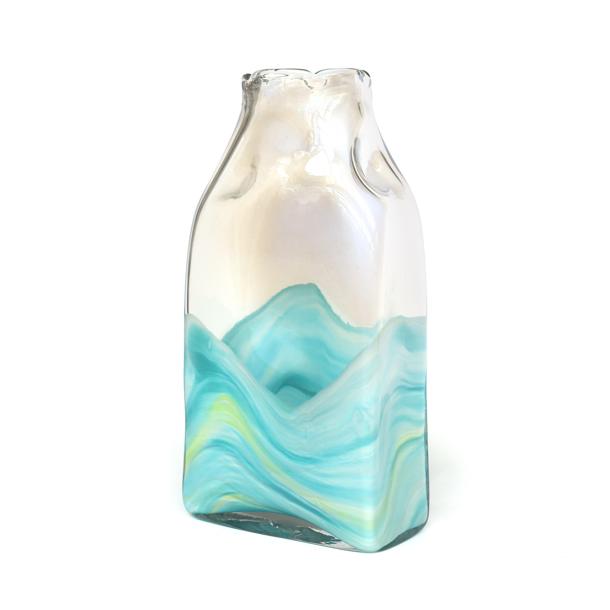Glasvase 'Swirl', blau/grün, B 18 cm, H 34 cm, T 9,5 cm von fischer's lagerhaus