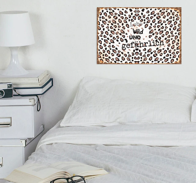 queence Metallbild »Wild und Gefährlich« Leopard | Raubkatzen | Schriftzug | Schriftzüge | Sprüche | Sprüche & Texte 1 Stk. tlg. Stahlschilder