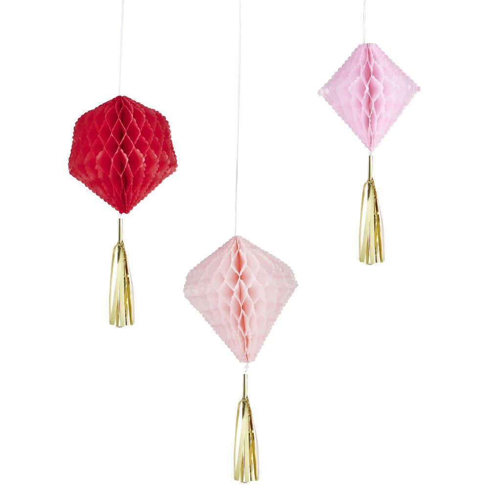 Suspension en papier rose de forme géométrique x 3
