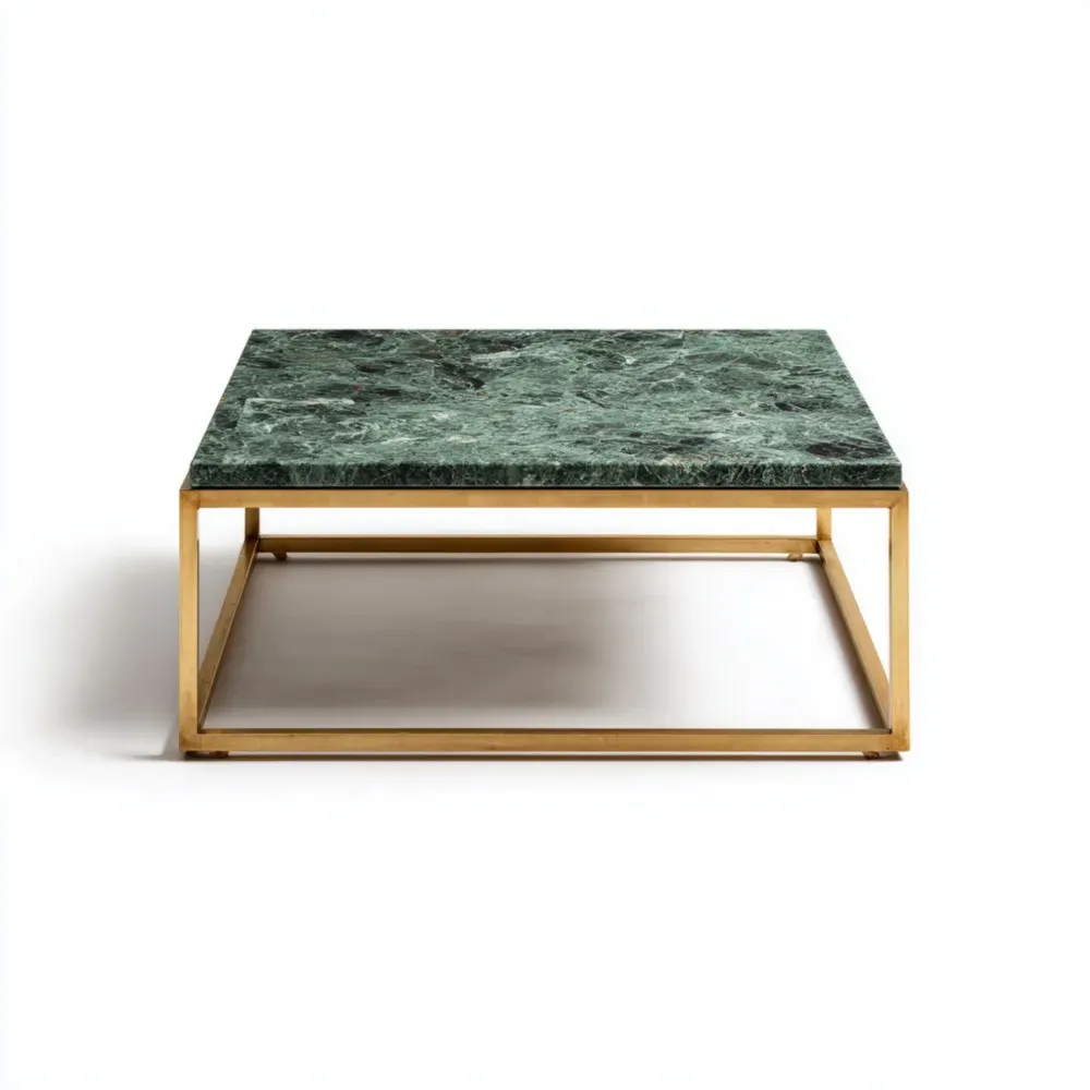 Moderner Couchtisch aus Marmor 100x100x40 cm – Grün/Gold