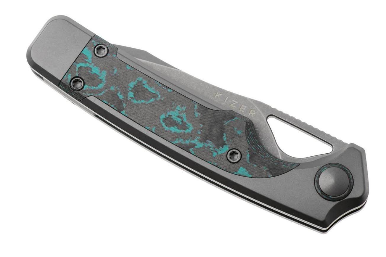 Kizer Ara KI3729A2, Gray Stonewashed CPM S45VN, Titanium / Brittany Blue Camo Carbon zakmes, Jonathan Styles and Paul Munko design