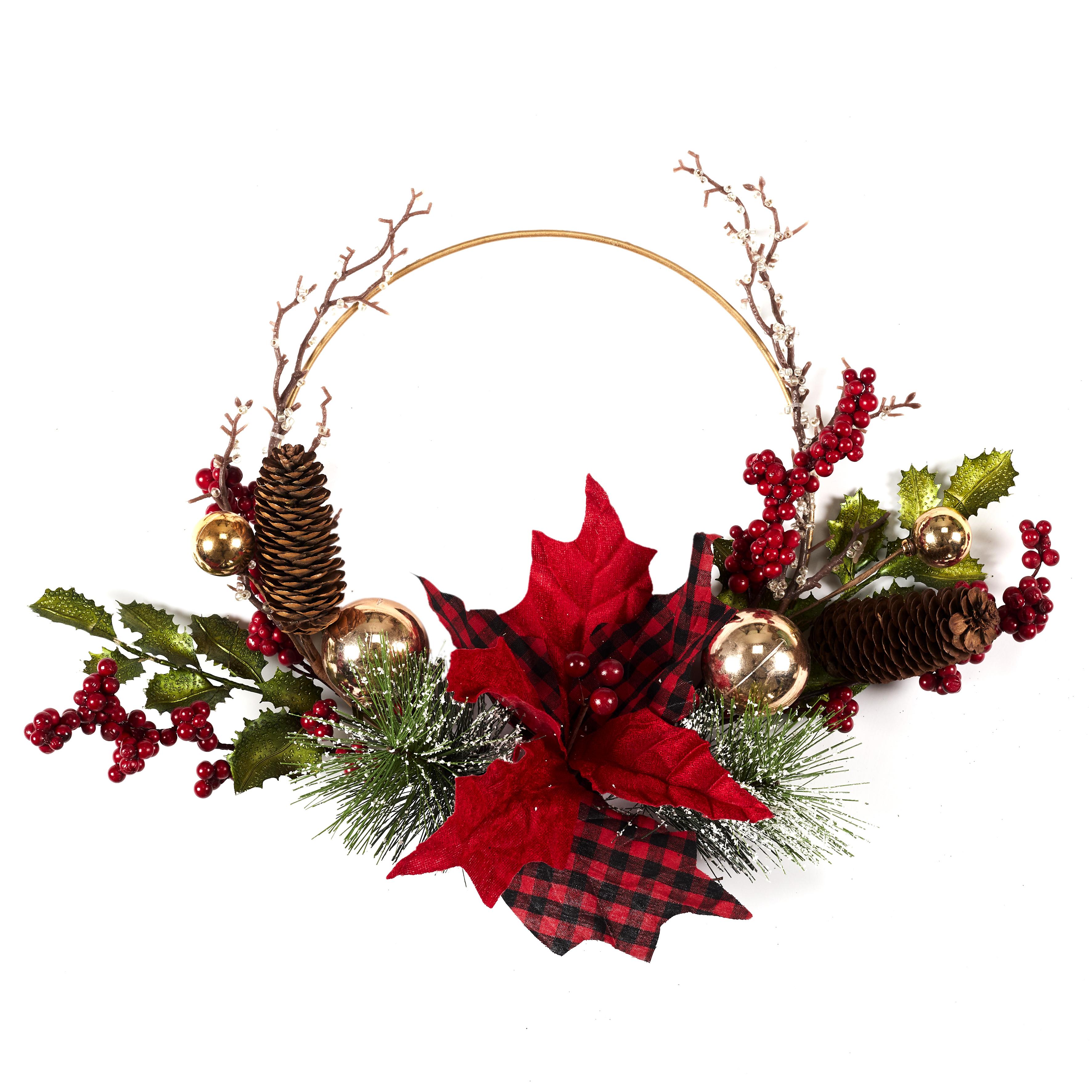 COURONNE HOUX ET FEUILLES TARTAN 35CM