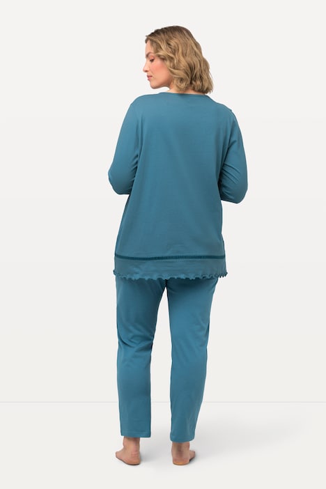 Pyjama, Hohlsaum, Wellenkanten, Rundhals, Langarm