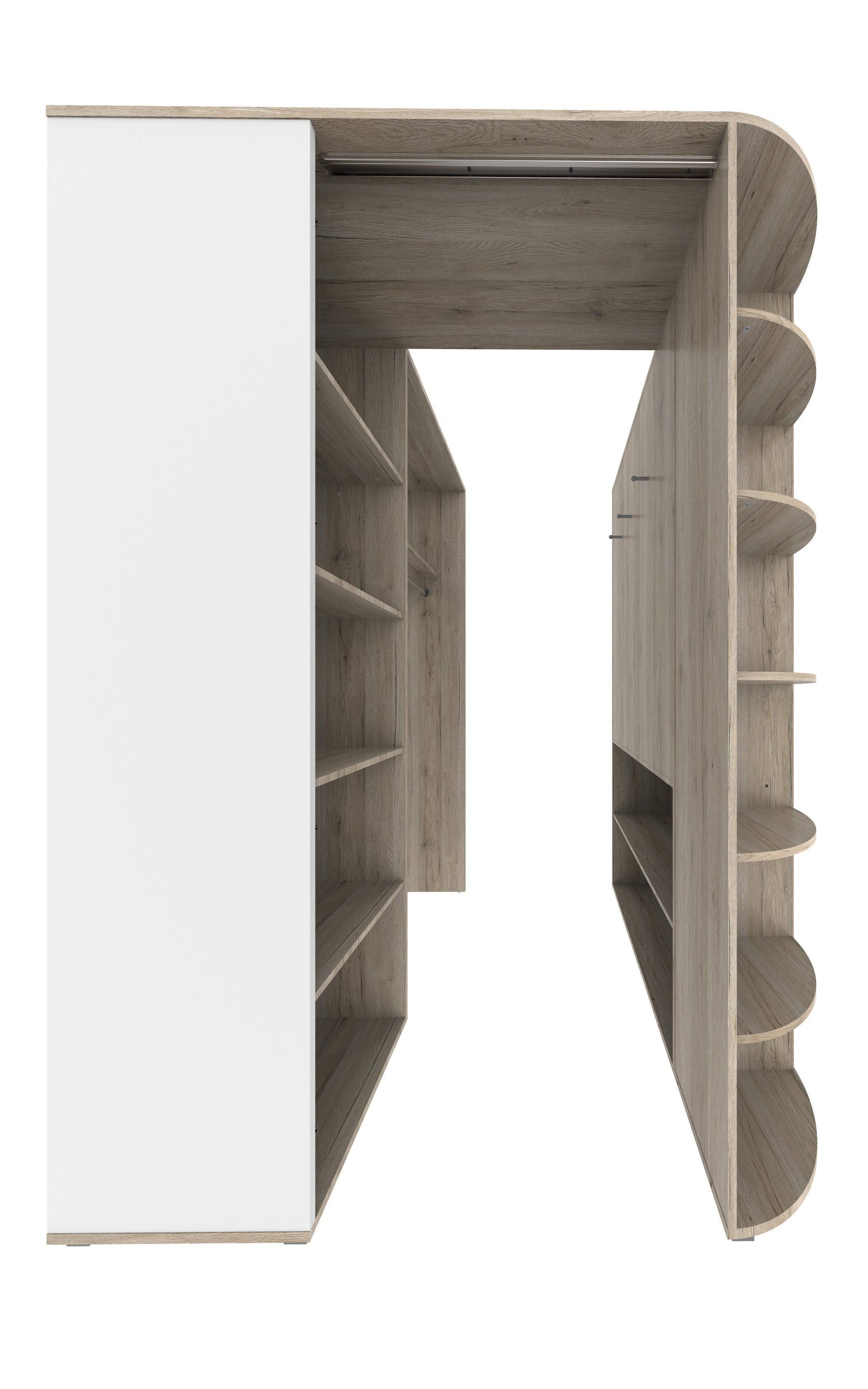 freiraum 'Canton II' Eck-Kleiderschrank Spanplatte San Remo Eiche/ Wei