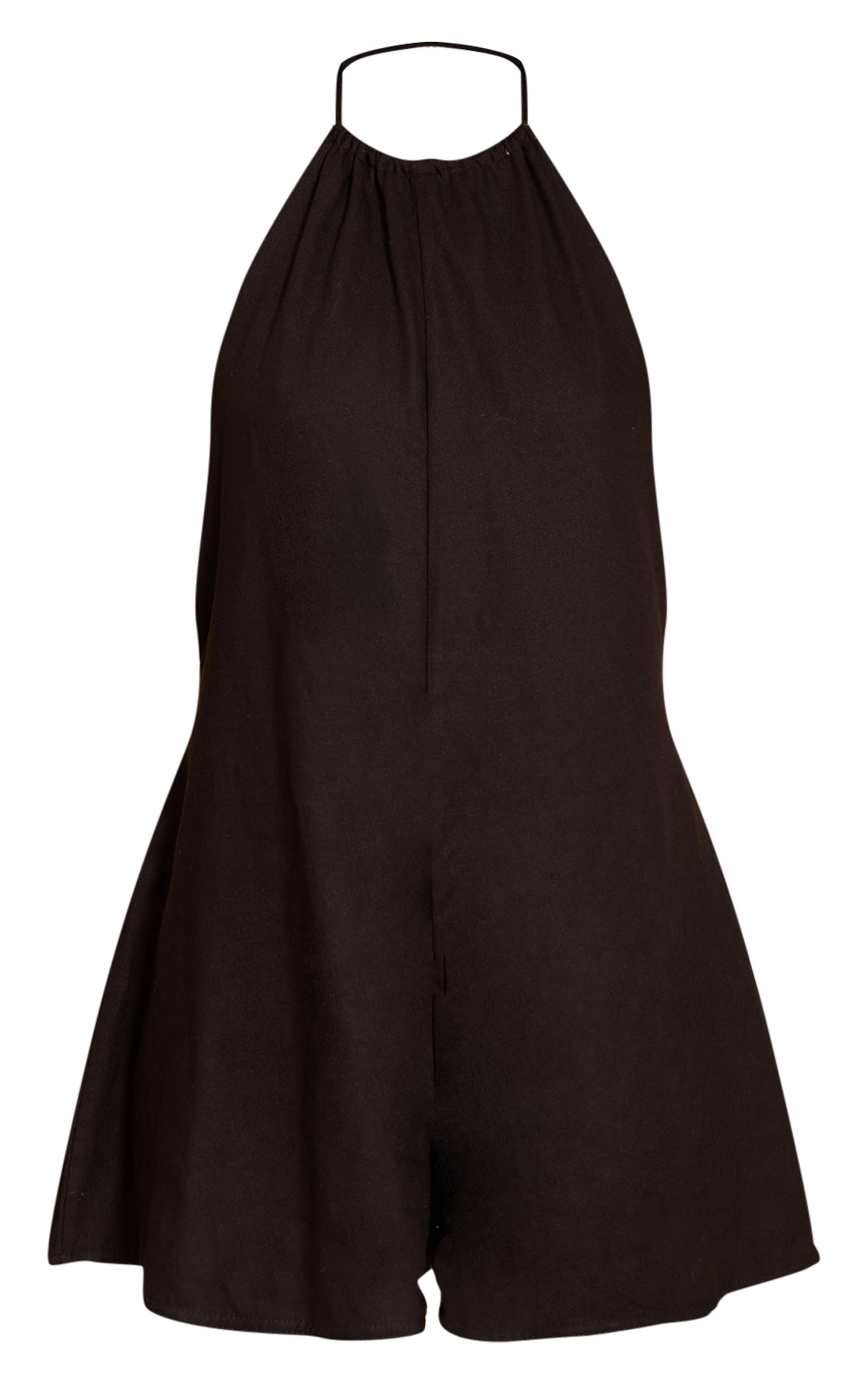 Noir Combi-short Fluide Grand Taille Col Licou Aspect Lin