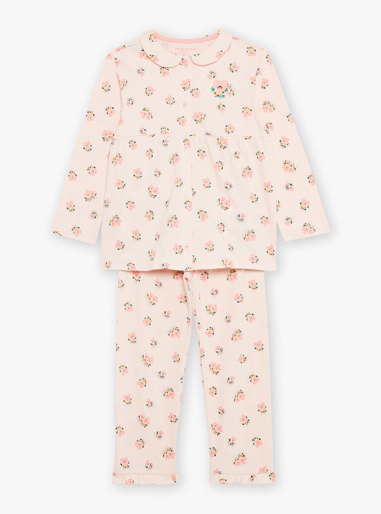 Ensemble pyjama rose pâle à coeur et fleur