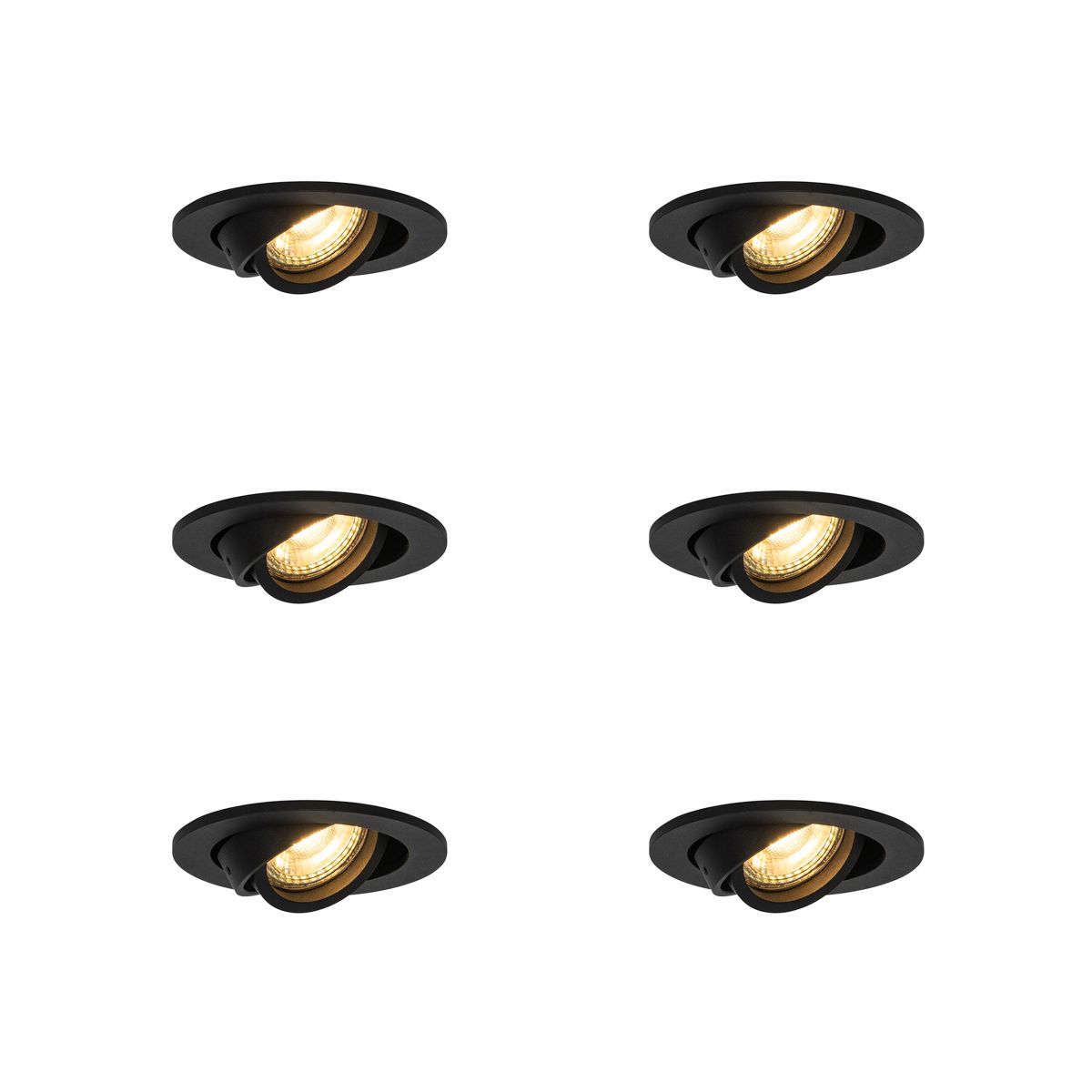 Set van 6 Moderne inbouwspot zwart kantelbaar - Club