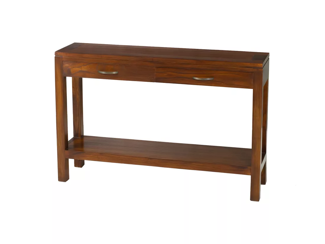 EDEN - Console marron rectangulaire 2 tiroirs bois Mindi