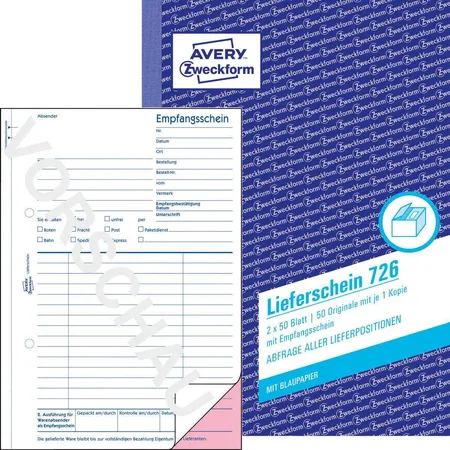 Avery Zweckform 726 Lieferscheine mit Empfangsschein, A5, mit Blaupapier, 2x50 Blatt