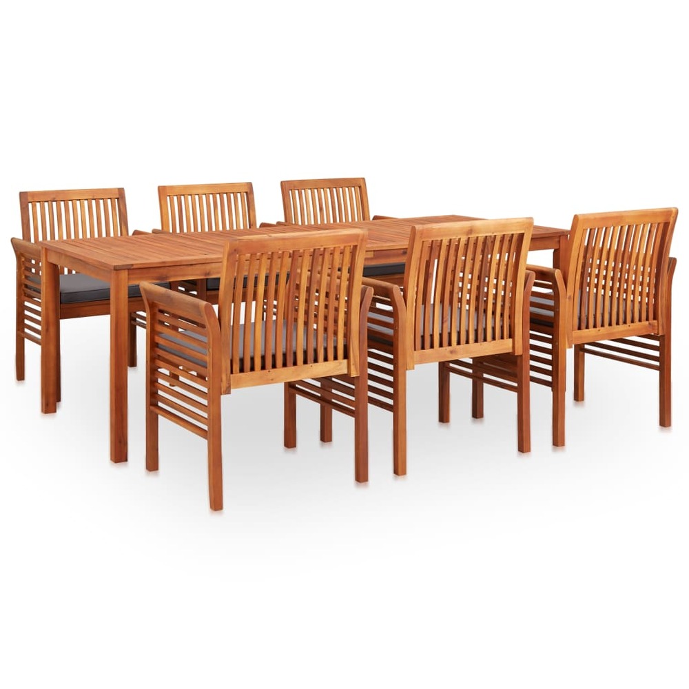 Mobilier à dîner d'extérieur 7 pièces et coussins acacia solide