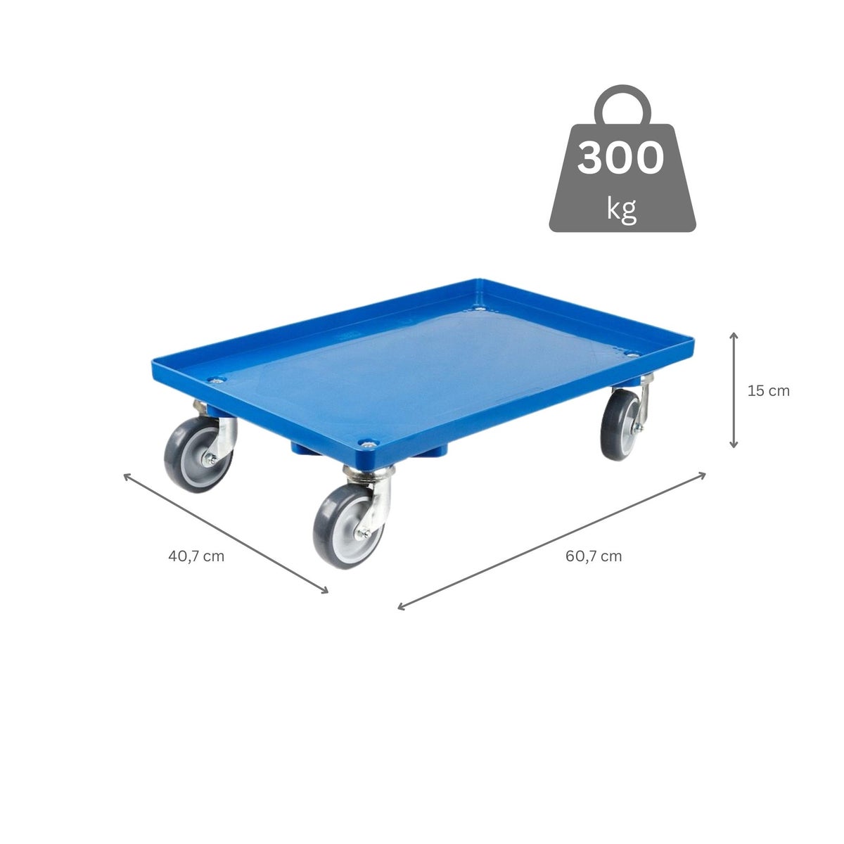PROREGAL Voordeelset 2x Transportwagens voor Euroboxen 60 x 40 cm met Rubberen Wielen, Blauw, Gesloten Dek, 4 Zwenkwielen, Draagvermogen 300 kg