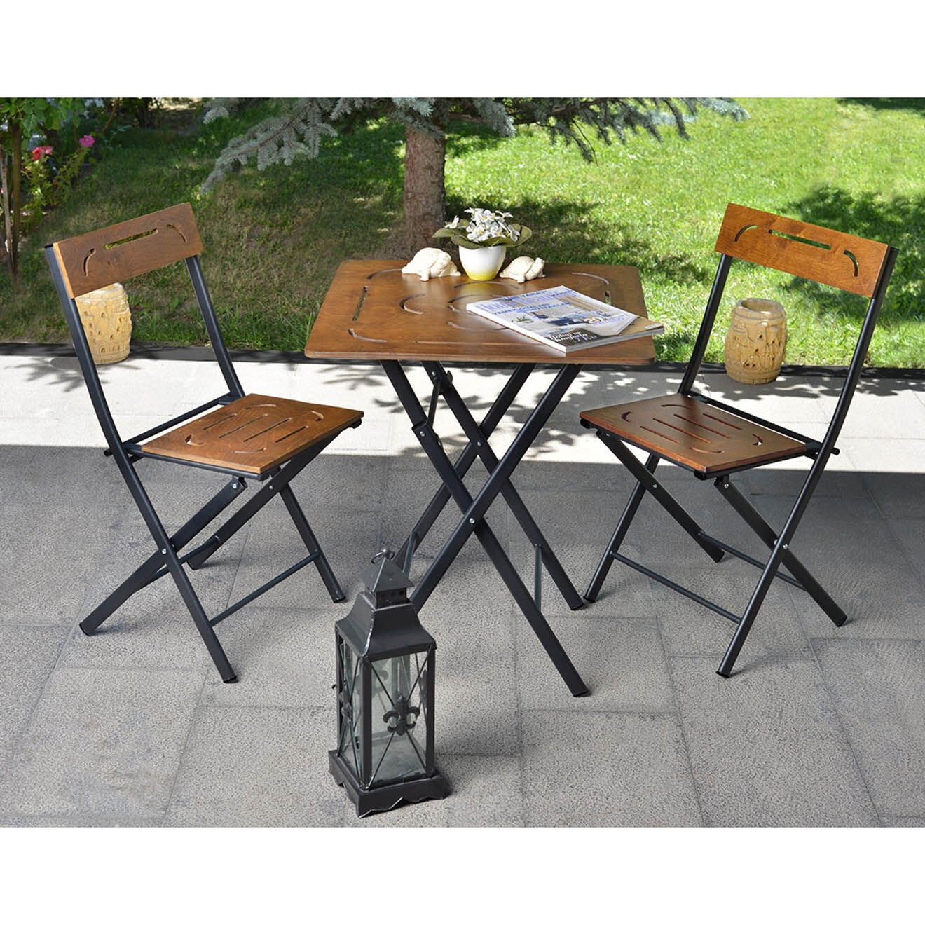 Wooden Art Ensemble de jardin 2 places marron