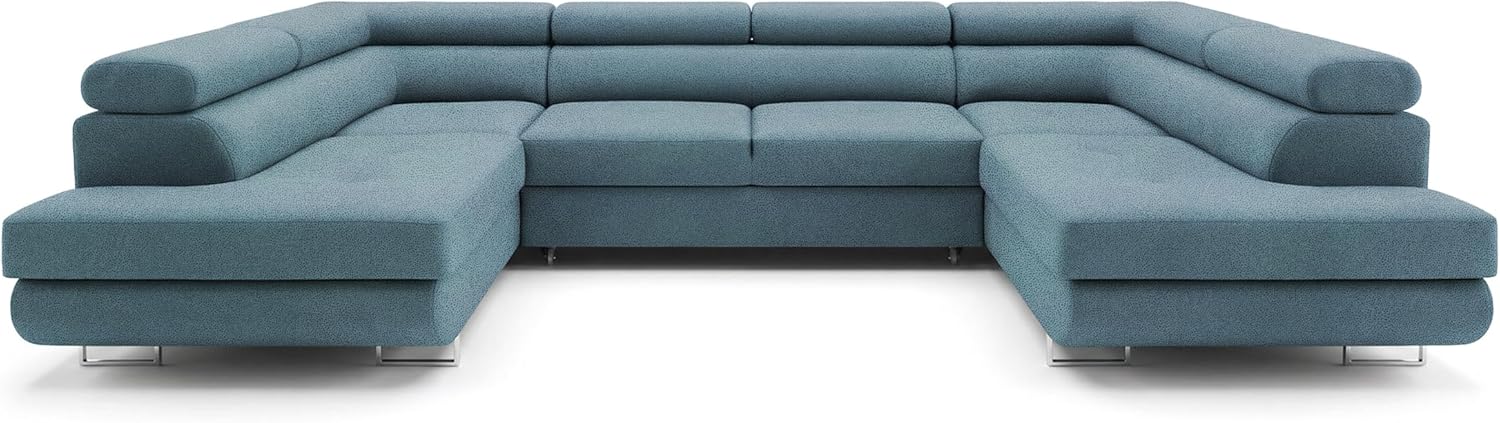 Ecksofa mit Schlaffunktion Big PASTI U-Form, Sofa Couch mit Bettkasten, 3-Sitzer Eckcouch, Schlafsofa für Wohnzimmer, Big Sofa Couch mit Schlaffunktion (Pet Friendly Edition Petrolblau)
