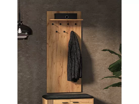 Porte-manteau mural 7 patères 1 étagère Nilo Bois
