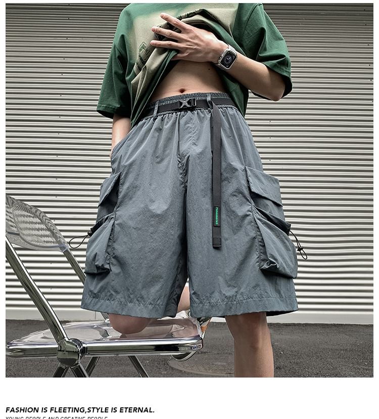 emeisa - Low Rise Plain Wide Leg Cargo Shorts