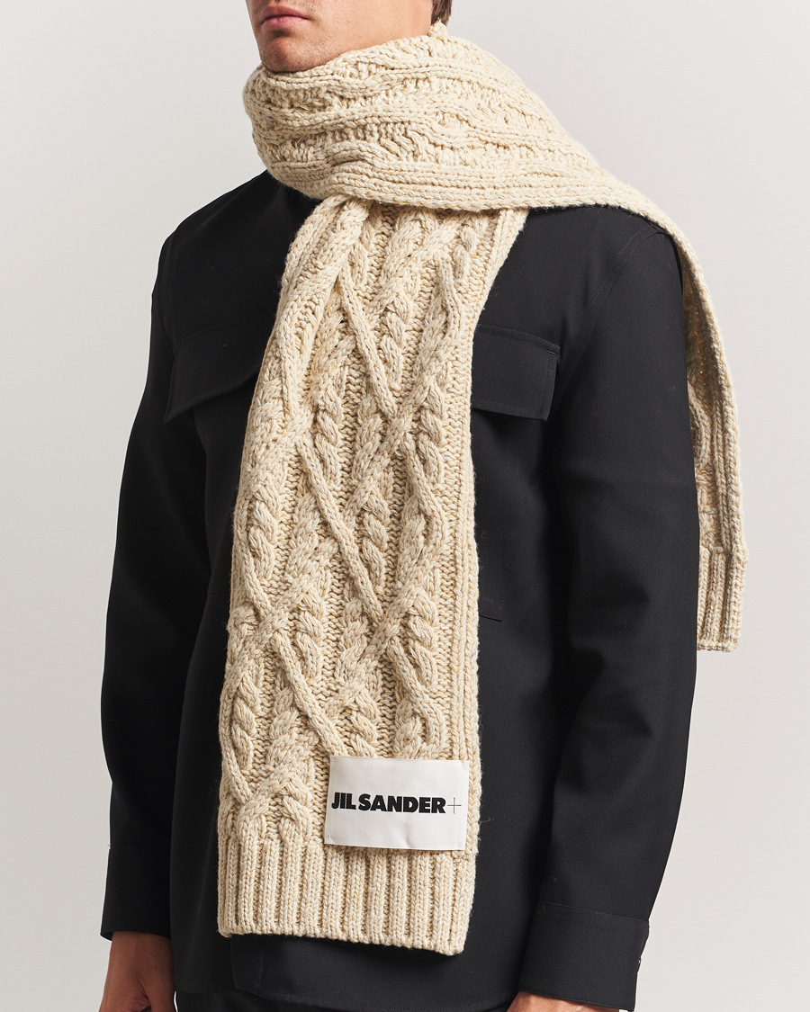 Jil Sander Wool Donegal Cable Scarf Natural