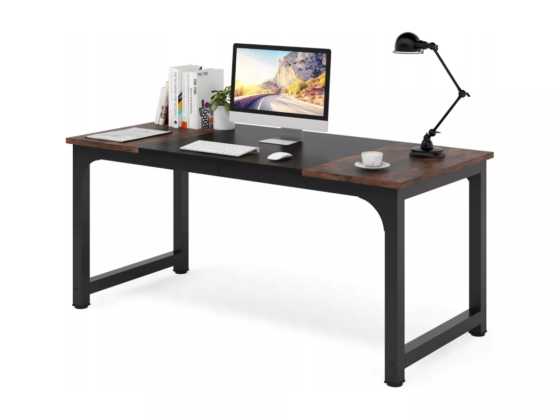 Tribesigns Bureau pour Ordinateur Portable, Table, Bureau d’étude pour Le télétravail, Poste de Travail pour Bureau, Chambre, Facile à Monter, 160 x 80 x 75 cm (Marron Rustique + Noir)