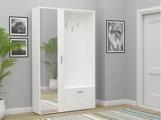 Meuble d'entrée Stanton 109, 196x120x33cm, Miroir, Blanc, Stratifié, À poser