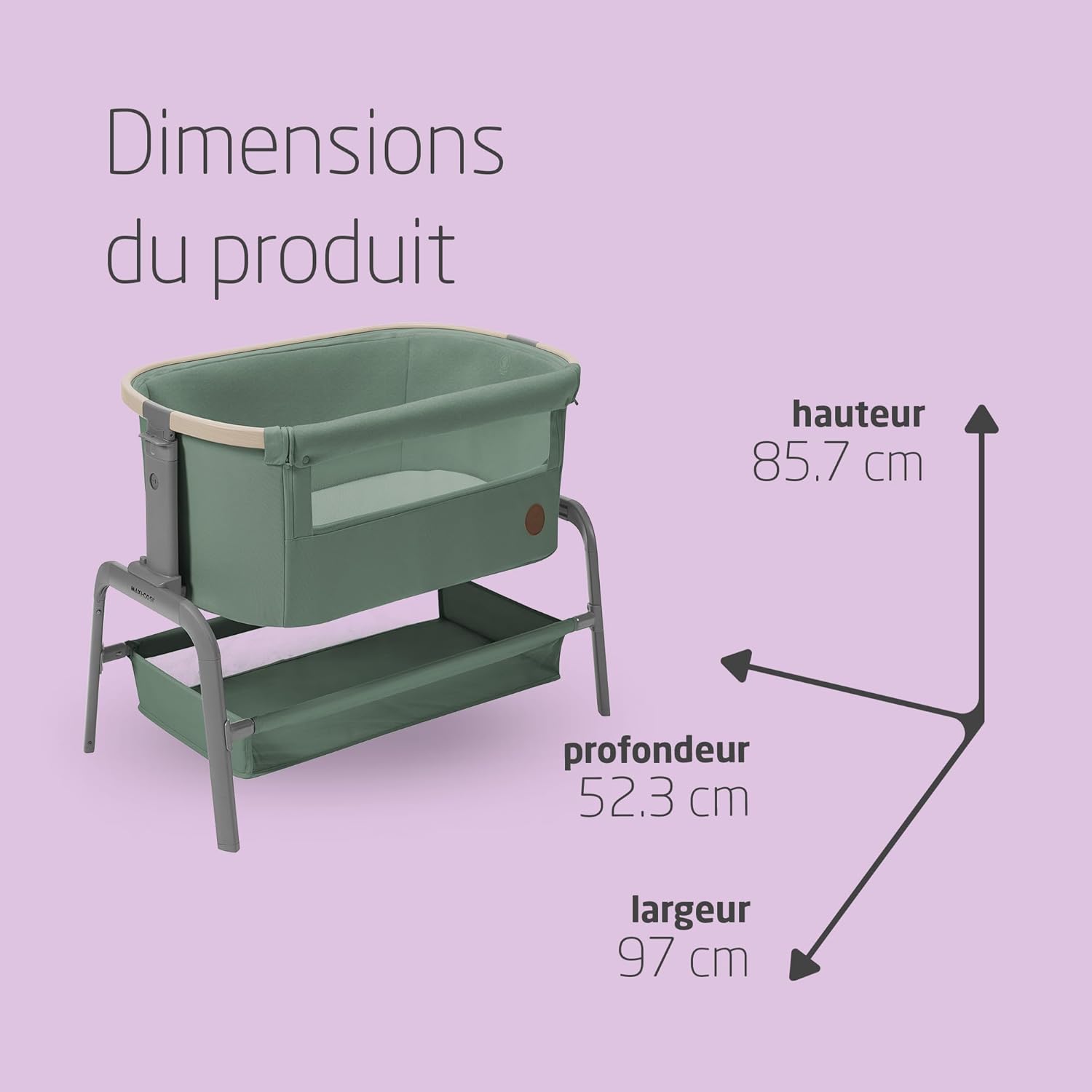 Maxi-Cosi Iora Berceau Cododo, Lit Cododo Bebe Pliable, 0-6 Mois, 9 kg Max, 4 Inclinaisons et 5 Hauteurs, Système Coulissant, Matelas Confort, Grand Panier, Facile à Transporter, Essential Graphite