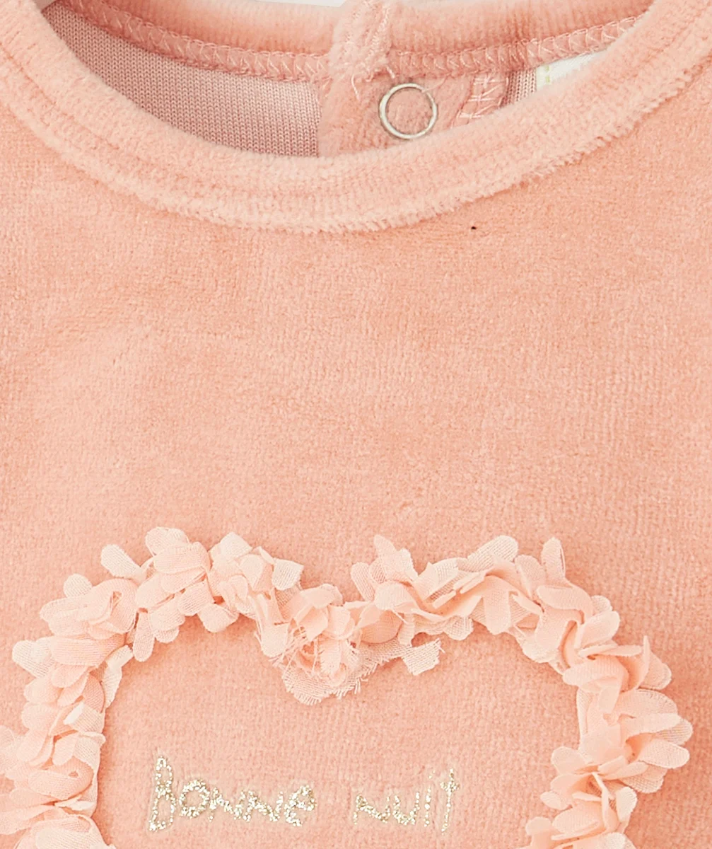 DORS BIEN VELOURS EN COTON RECYCLÉ ROSE AVEC COEUR