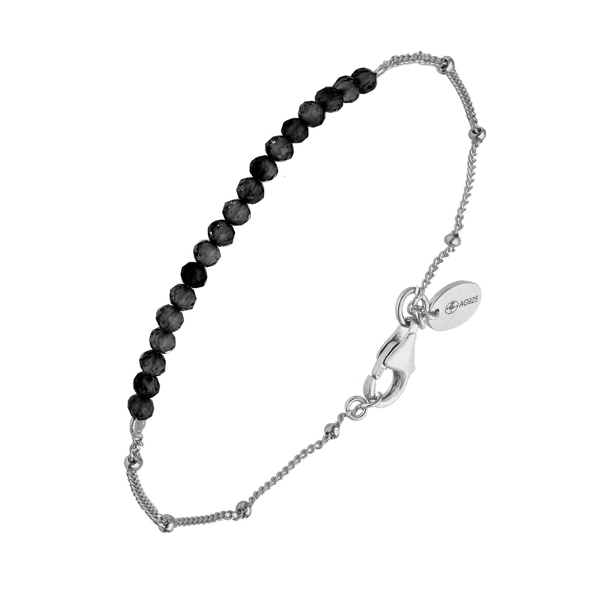 Bracelet Chaîne Argent Avec Pierres Spinelle Noir