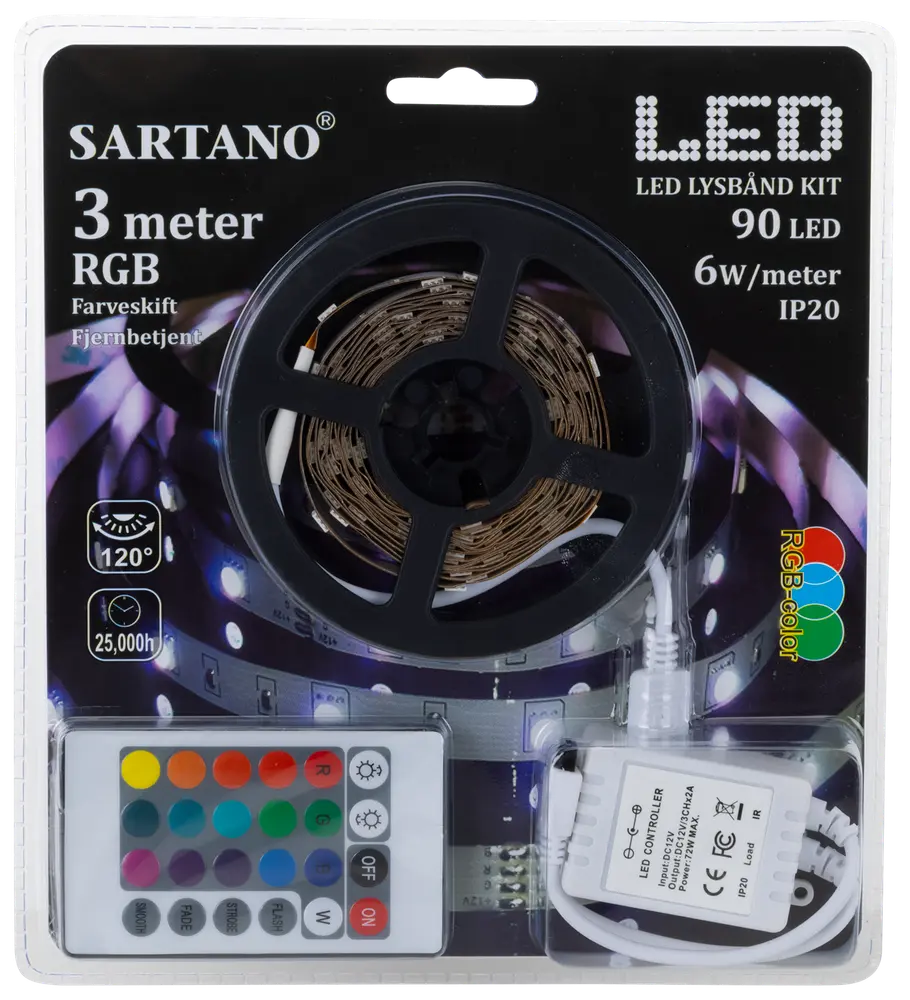 SARTANO Flexstrip RGB LED og fjernbetjening - 3 meter