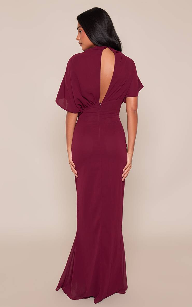 Violet Robe Longue En Mousseline Prune À Manches Courtes Et Encolure Bateau