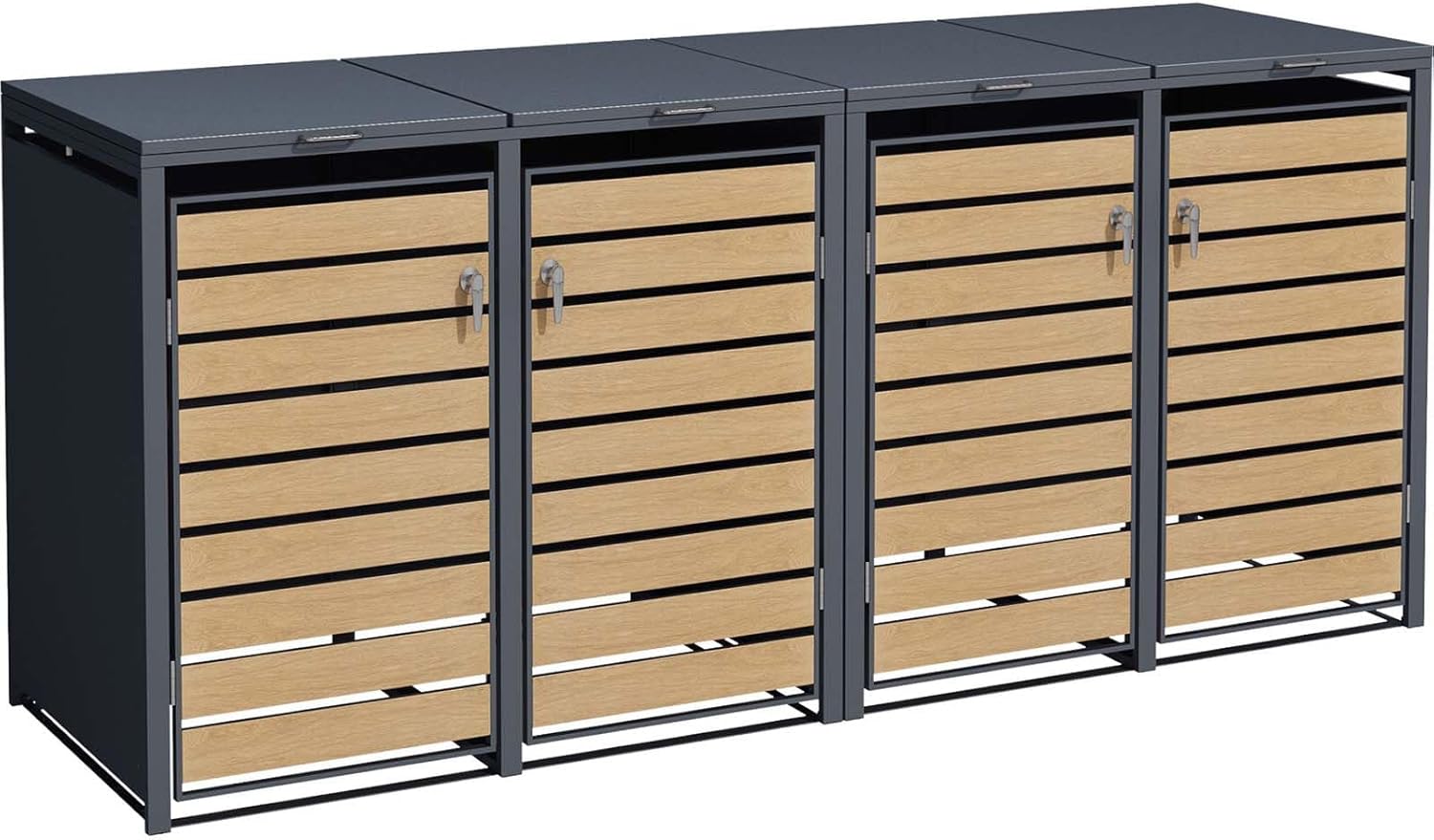 SCHARTEC® Mülltonnenbox 4er anthrazit mit Holz-Design erweiterbar 240l Mülltonnenverkleidung Mülltonnen Sichtschutz Unterstand