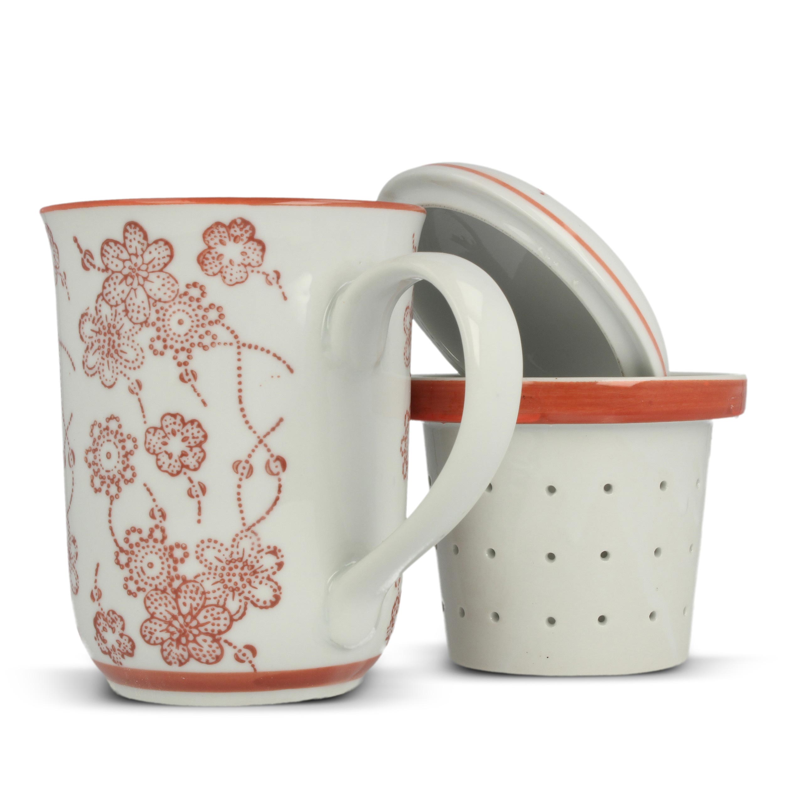 Teetasse 'Blossom' mit Teesieb, weiß, rot, H 13,5 cm, Ø 8,5 cm zu 12,80
