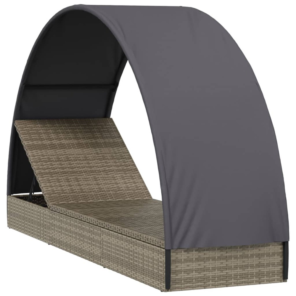 Transat chaise longue bain de soleil lit de jardin terrasse meuble d'extérieur avec toit rond 211 x 57 x 140 cm résine tressé