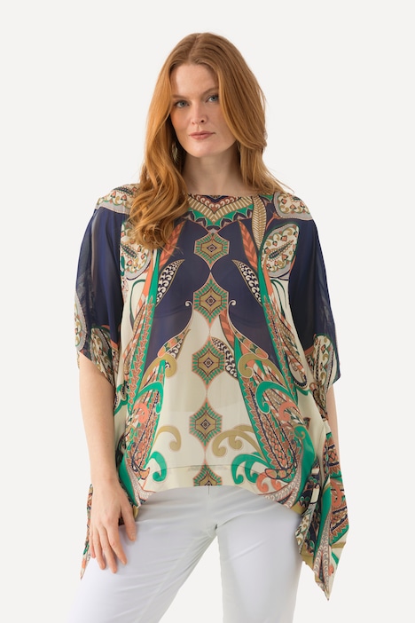 Bluse, Chiffon, Oversized, Rundhals, Halbarm