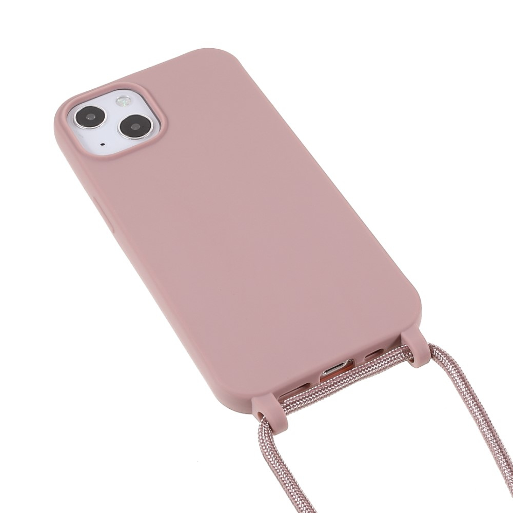 iPhone 13 Necklace Gummi Case Hülle   Handykette (150cm) - Sandrosa / Silber