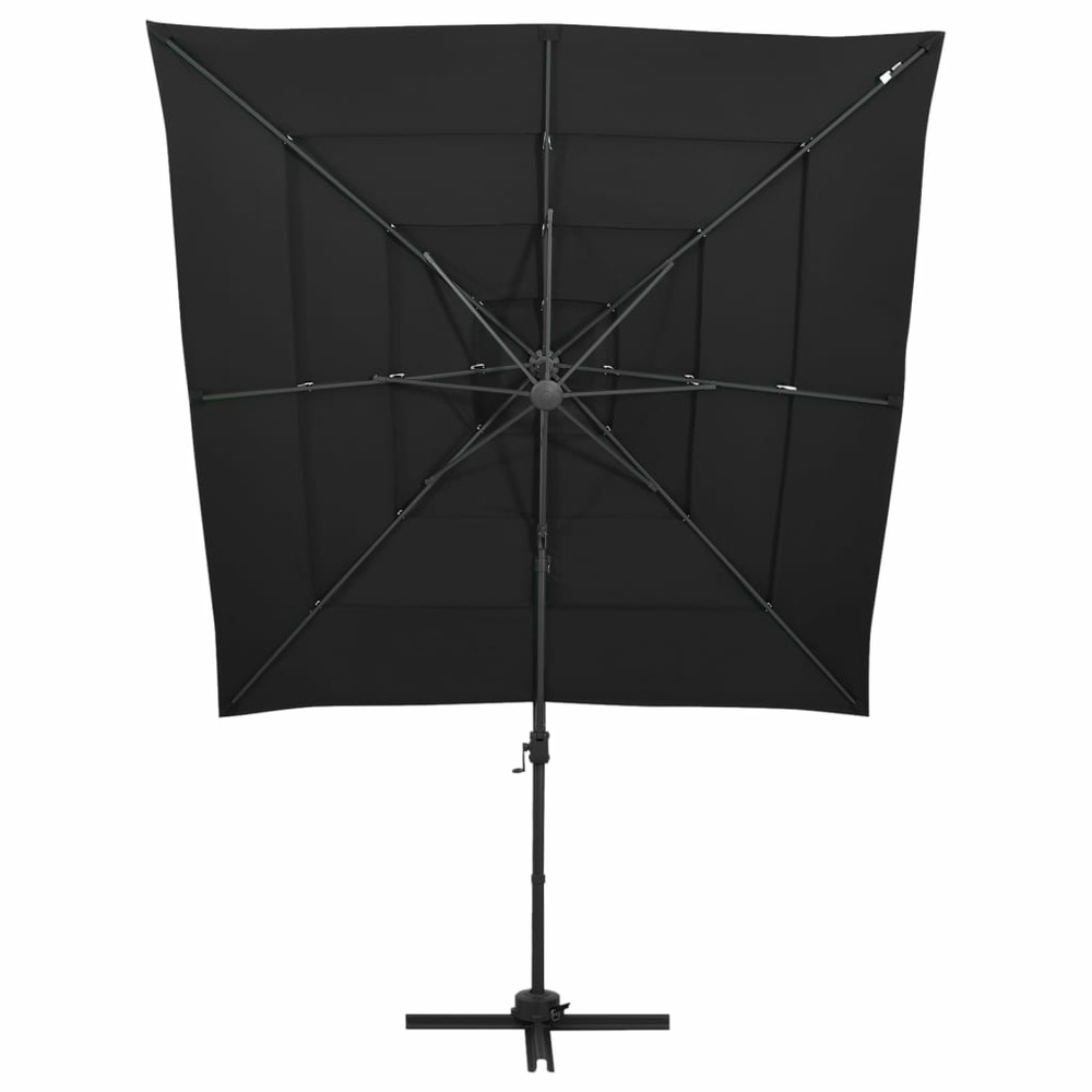 Parasol mobilier de jardin à 4 niveaux avec mât en aluminium 250 x 250 cm noir
