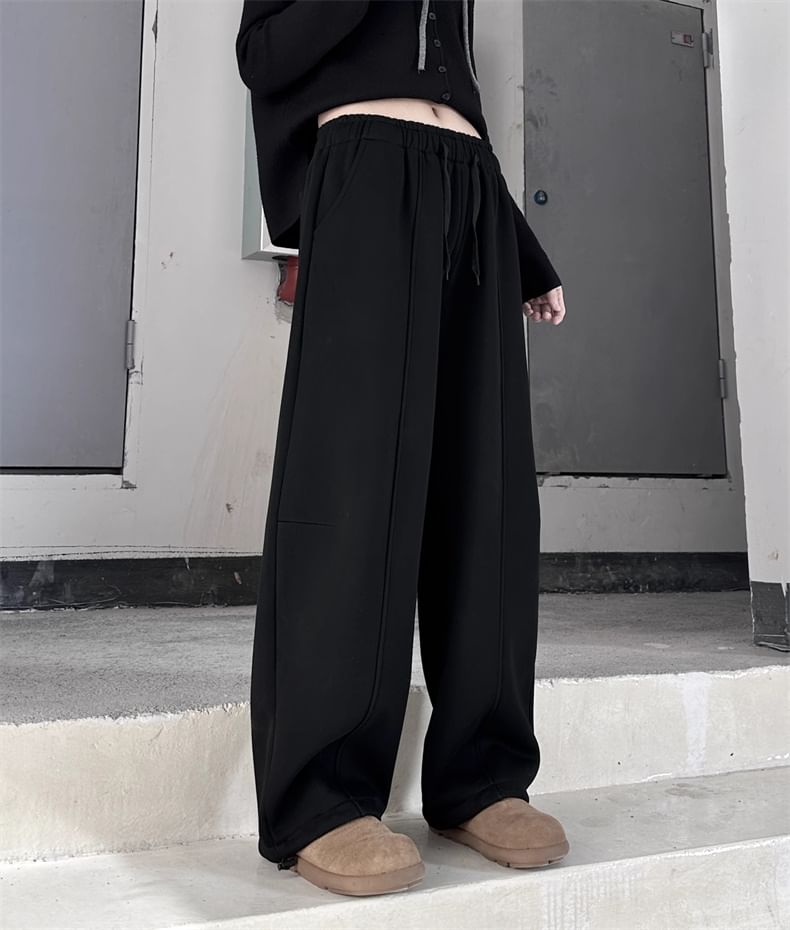 SIMPLE BLACK - Hoge taille effen wijde joggingbroek