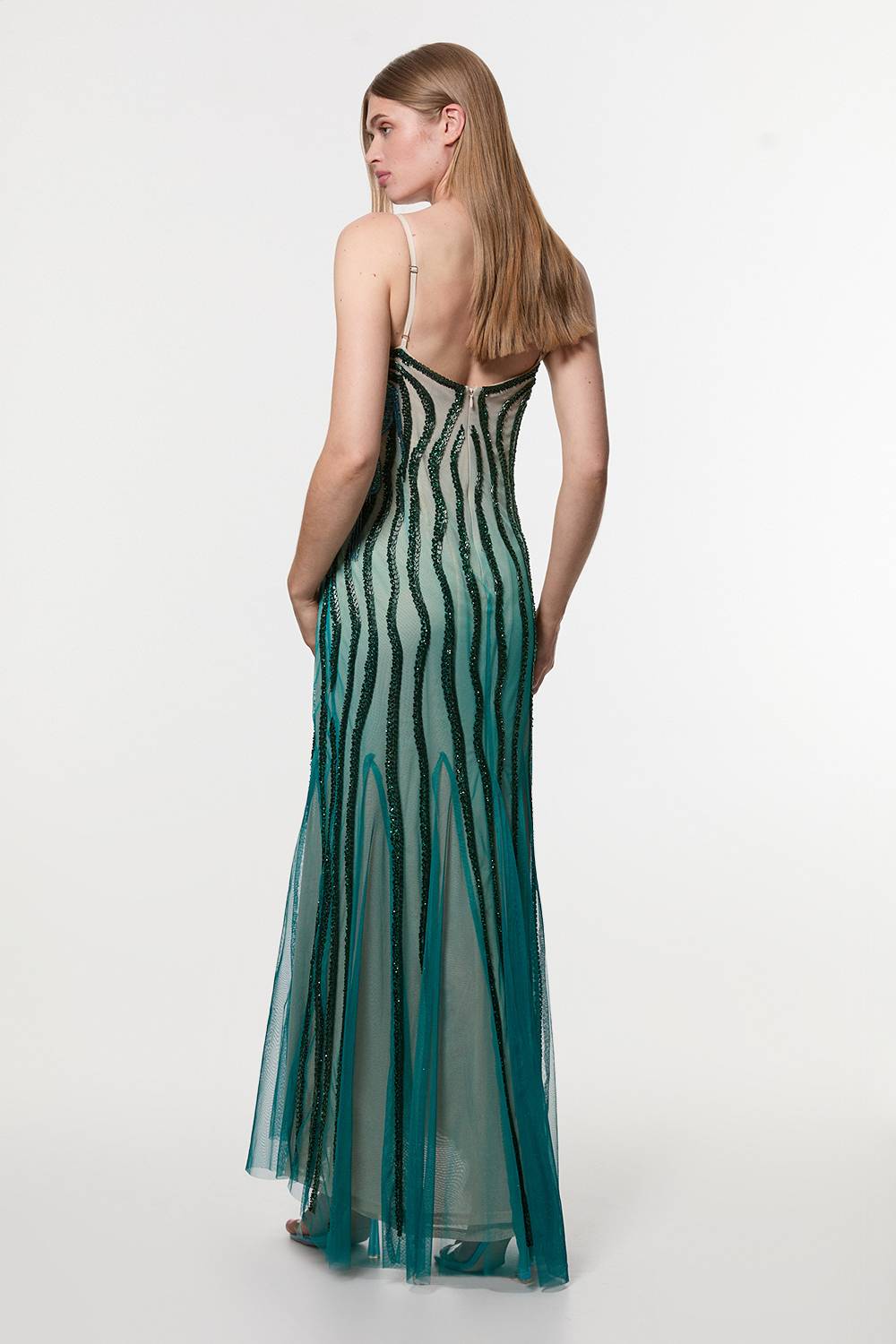 KarenMillen Robe Maxi Tissée Sans Bretelles à Perles Ombrées Digital Ophelia