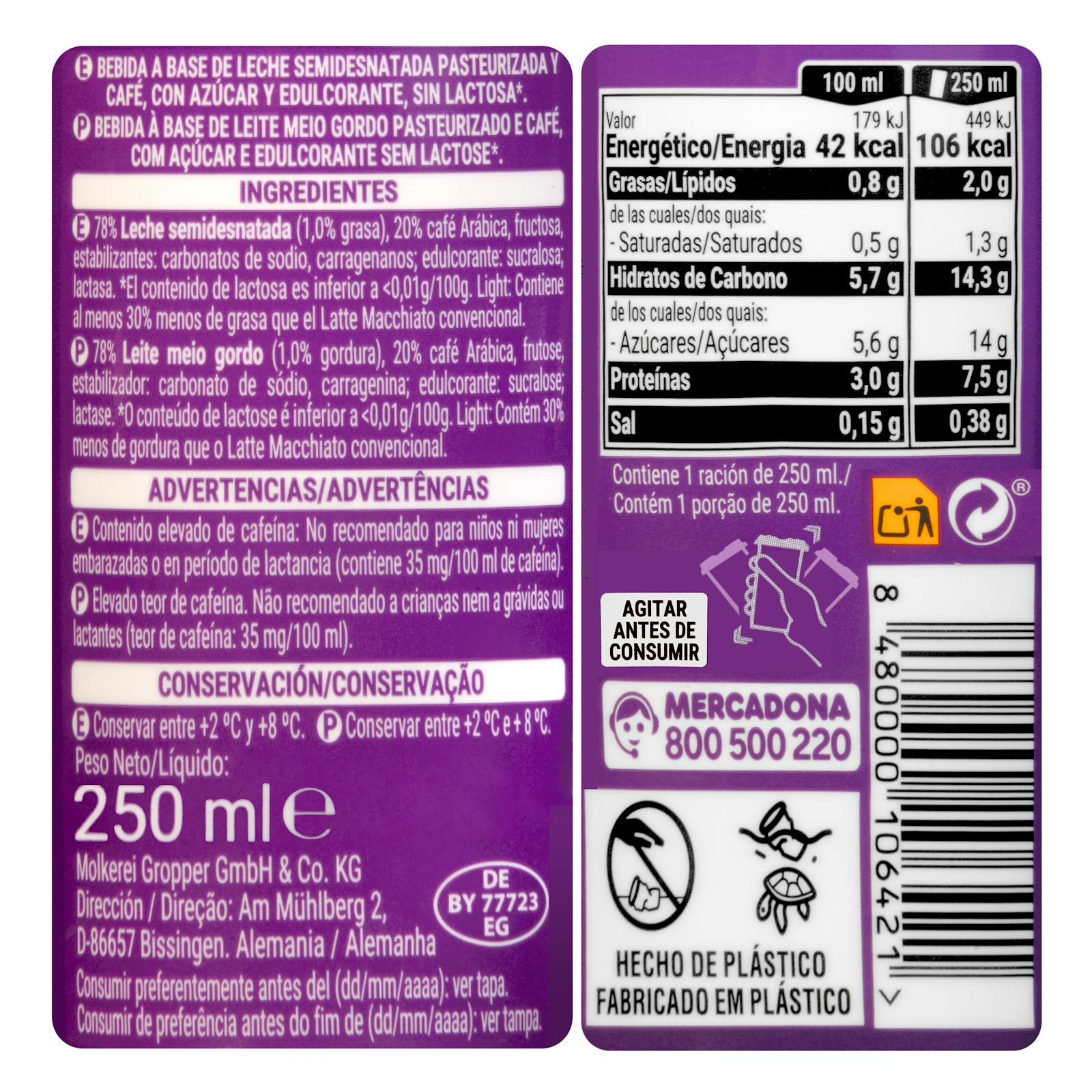 Café léger sans lactose Hacendado au lait
