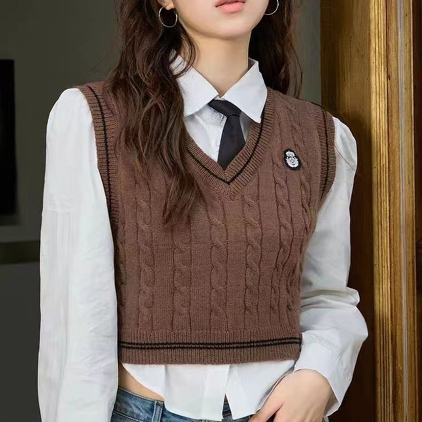 Lady Jean - V-hals Cartoon Logo Gebreid Vest