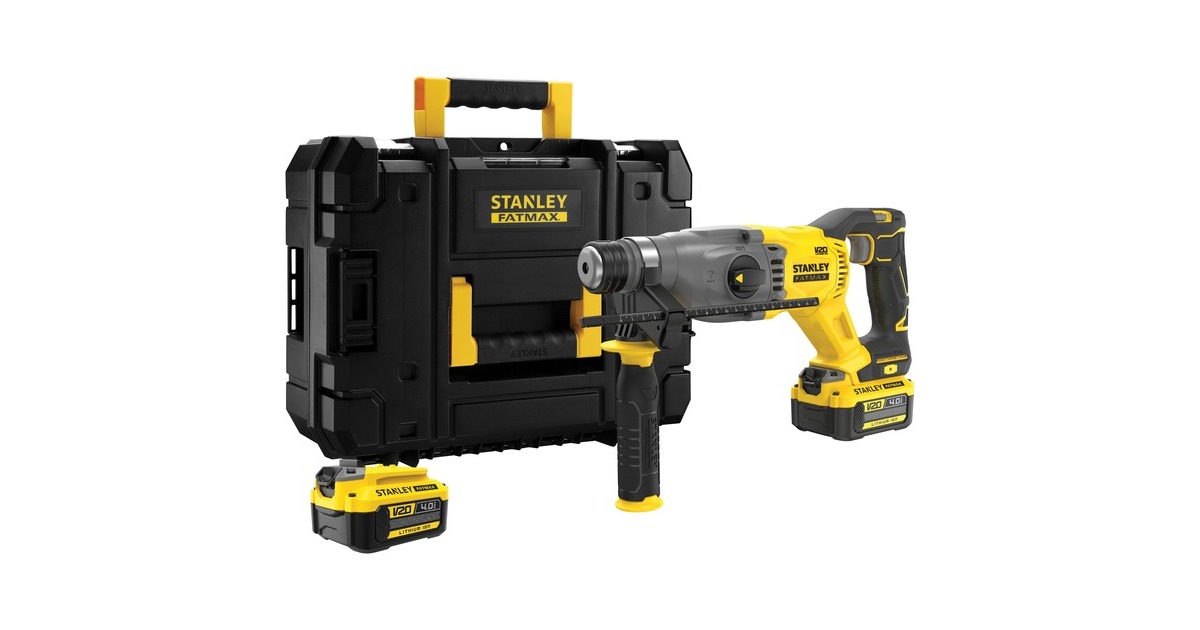 StanleyFATMAX V20 18V borstelloze accu hamerboorcombokit boorhamer  (Geel/zwart, SDS+, 2 accu's en lader inbegrepen, met koffer)