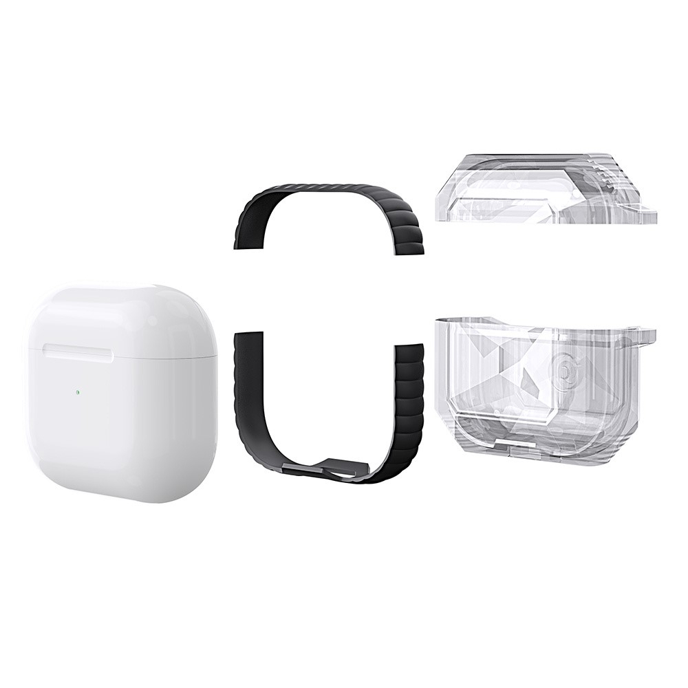 AirPods 4 Gummi Schutzhülle Air Cushion Fallschutz   Karabinerhaken - Grau / Transparent