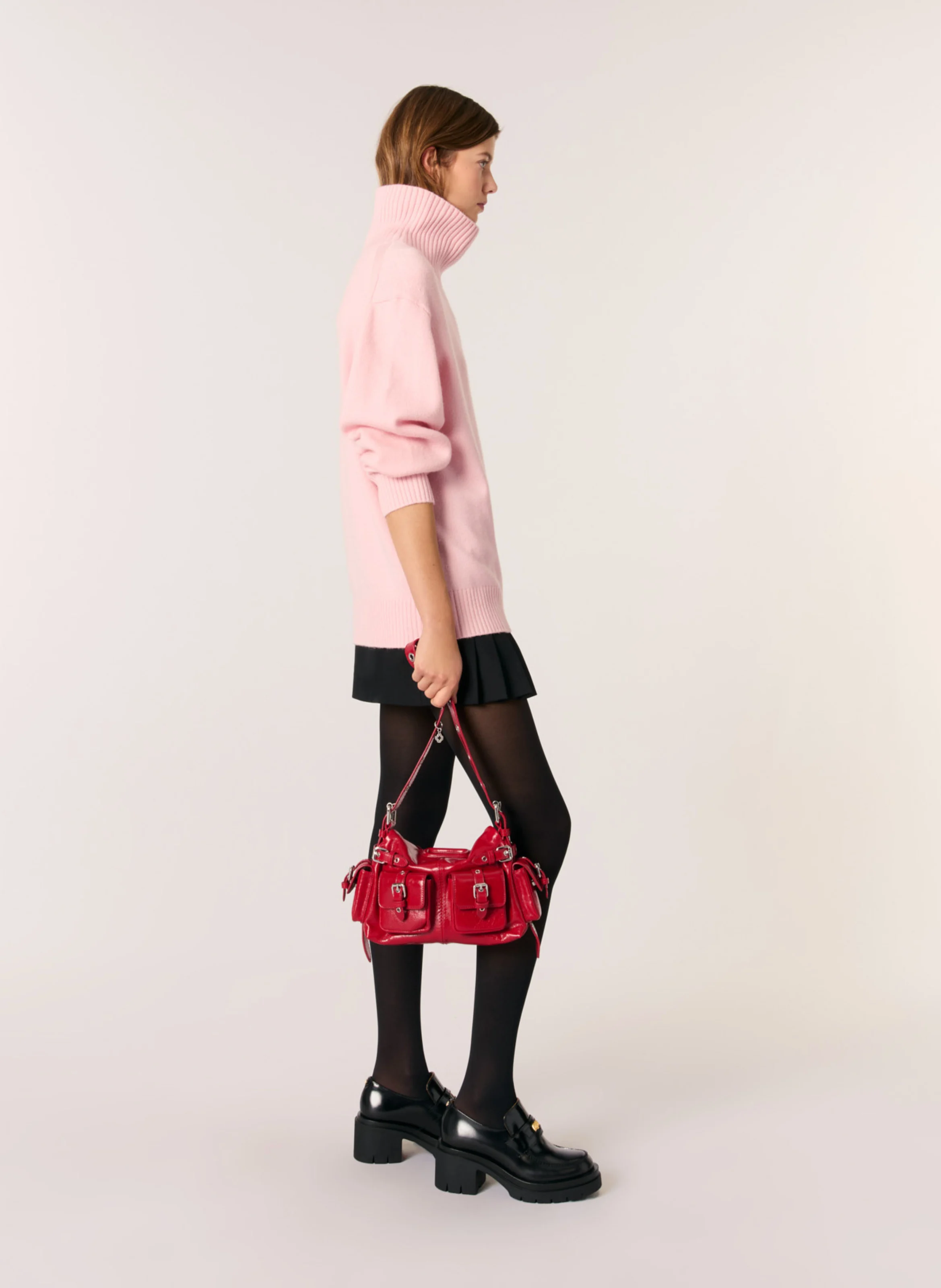 Pull col montant en laine mélangée | Rose
