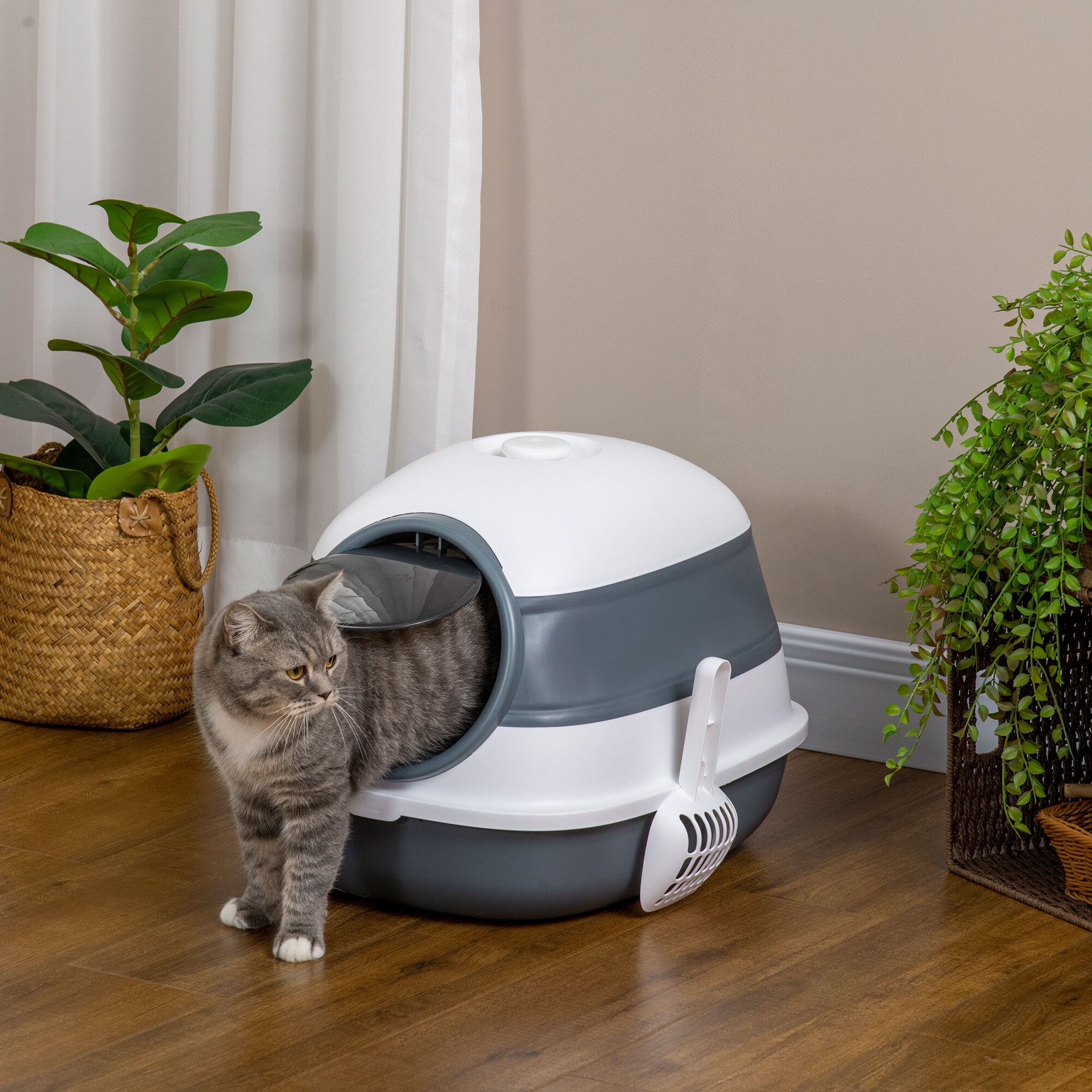 PawHut Katzenklo mit Schaufel weiß, grau 52L x 41B x 38H cm